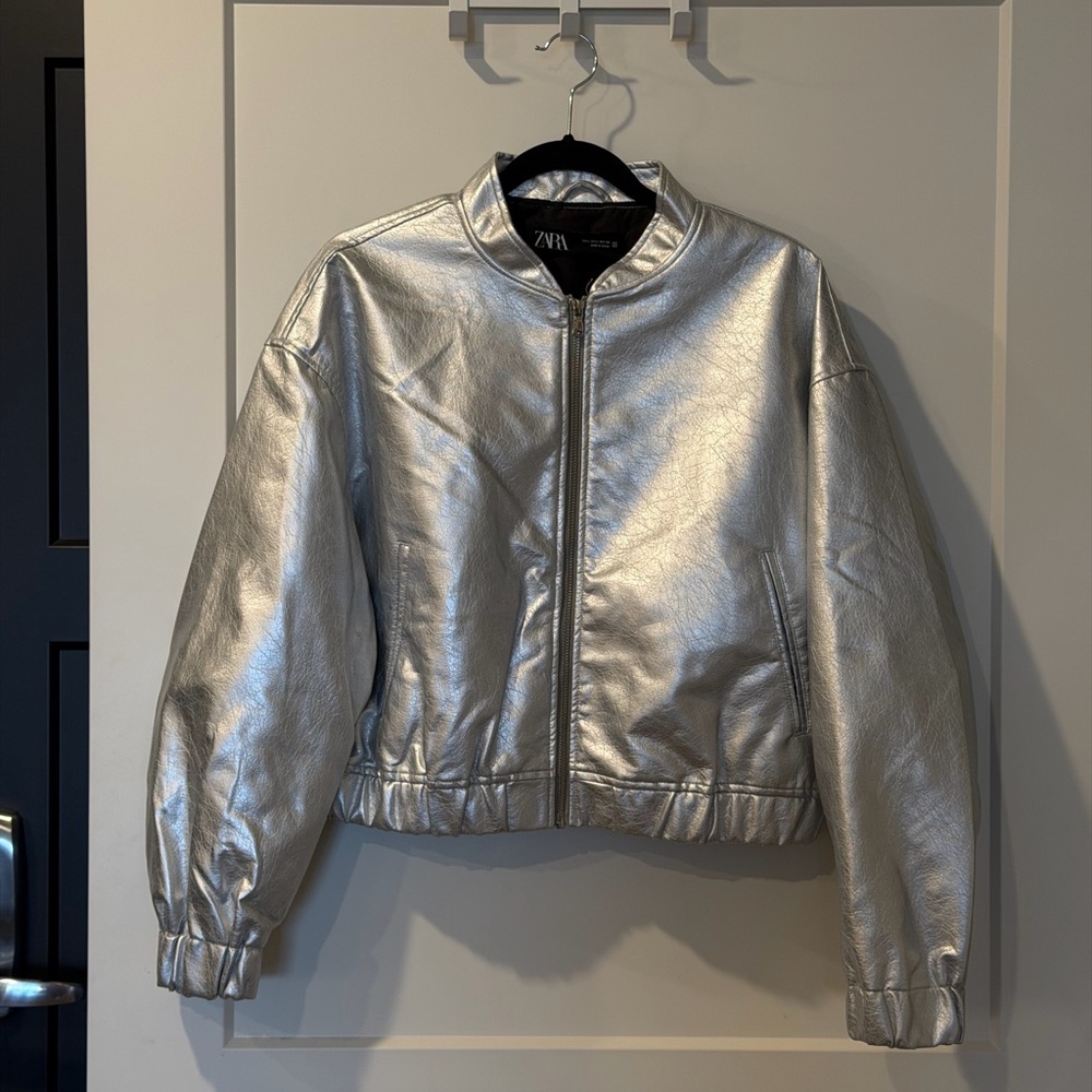 Zara Jackets & Coats | Zara Silver Bomber Jacket - Size L